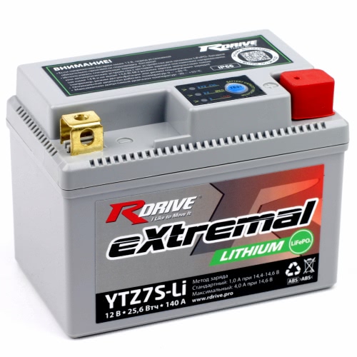 Аккумулятор RDRIVE-YTZ7S-Li 12В 2Ач 140CCA 113x70x80 мм Обратная (-+)