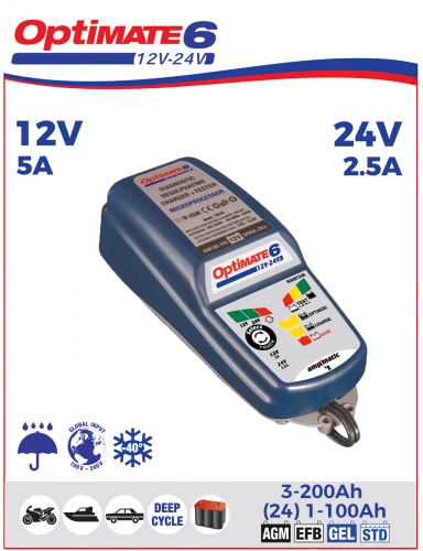 Зарядное устройство OptiMate 6 12/24V (1x5A/2.5A, 12V/24V). TM194