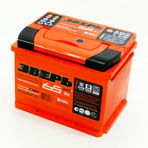 Аккумулятор ЗВЕРЬ 6СТ-65.1 6СТ-65.1 12В 65Ач 640CCA 242x175x190 мм Прямая (+-)