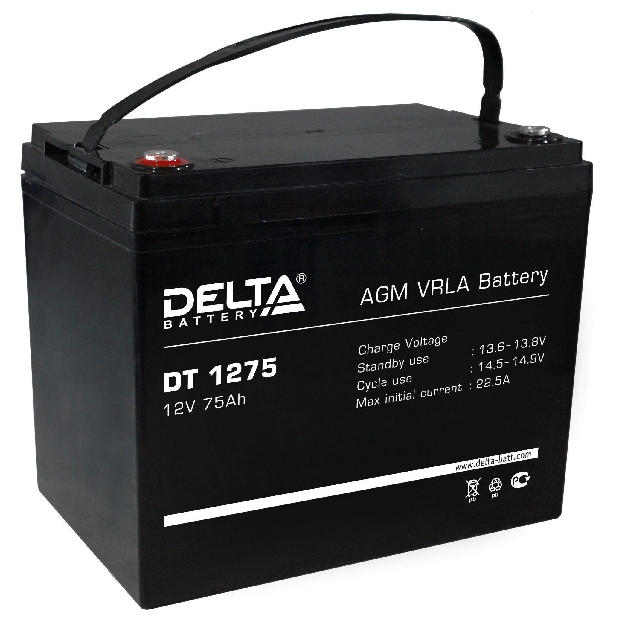 Аккумулятор Delta DT 1275 12В 75Ач 259x169x213 мм Прямая (+-)