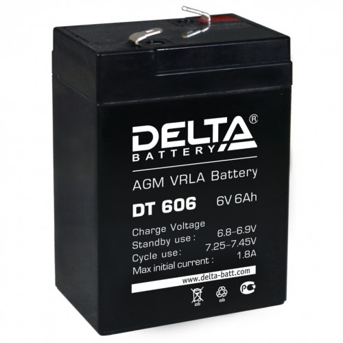 Аккумулятор Delta DT 606 6В 6Ач 70x47x107 мм Прямая (+-)