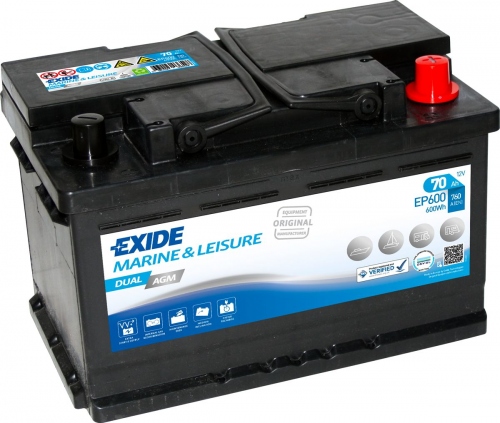 Аккумулятор EXIDE Dual AGM EP600 12В 70Ач 750CCA 278x175x190 мм Обратная (-+)