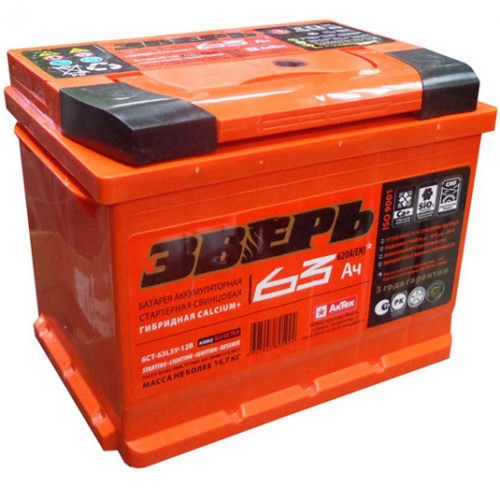 Аккумулятор ЗВЕРЬ 6СТ-63.1 6СТ-63.1 12В 63Ач 620CCA 242x175x190 мм Прямая (+-)