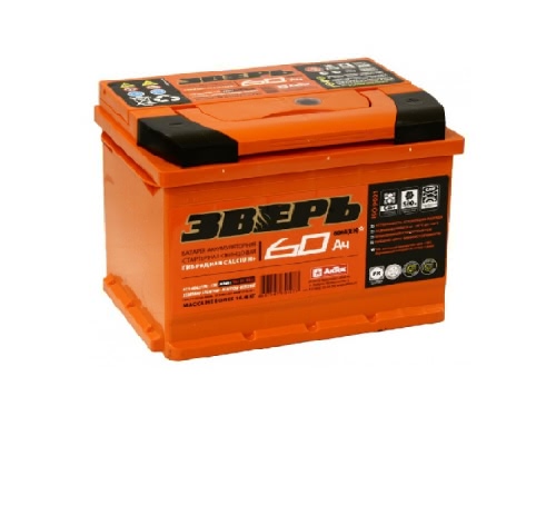 Аккумулятор ЗВЕРЬ 6СТ-60.0 6СТ-60.0 12В 60Ач 650CCA 242x175x190 мм Обратная (-+)