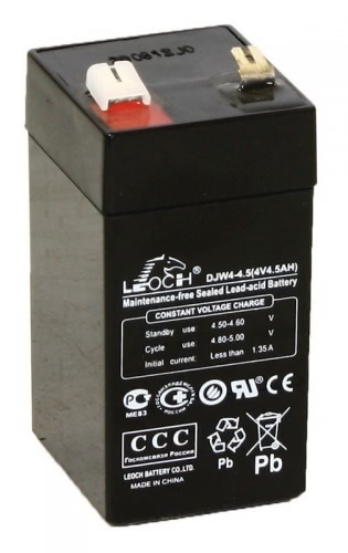 Аккумулятор LEOCH-DJW-4-4.5-F1 4В 4,5Ач 48x53x100 мм Обратная (-+)