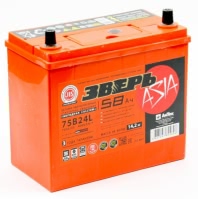 Аккумулятор ЗВЕРЬ ASIA 75B24L 6СТ-58.0 12В 58Ач 600CCA 238x129x225 мм Обратная (-+)